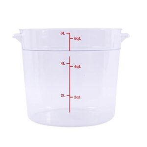 casipan 6 qt. clear round storage box container with red gradations plastic space saving for home or commercial kitchen use, food prep and storage, 1 piece (6qt)