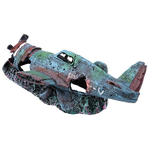 Airplane Wreck Aquarium Ornament, Aquarium Decoration Artificial Damaged Plane Fish Tank Landscape Decoration Decor