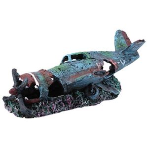 Airplane Wreck Aquarium Ornament, Aquarium Decoration Artificial Damaged Plane Fish Tank Landscape Decoration Decor