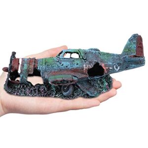 Airplane Wreck Aquarium Ornament, Aquarium Decoration Artificial Damaged Plane Fish Tank Landscape Decoration Decor