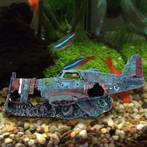 Airplane Wreck Aquarium Ornament, Aquarium Decoration Artificial Damaged Plane Fish Tank Landscape Decoration Decor