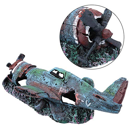 Airplane Wreck Aquarium Ornament, Aquarium Decoration Artificial Damaged Plane Fish Tank Landscape Decoration Decor