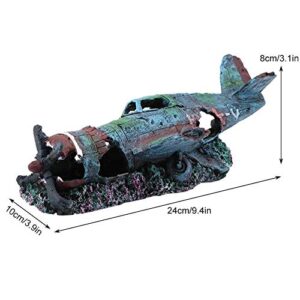 Airplane Wreck Aquarium Ornament, Aquarium Decoration Artificial Damaged Plane Fish Tank Landscape Decoration Decor