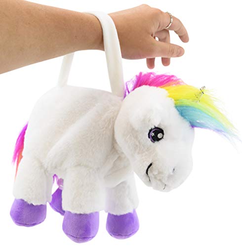 PLUSHIBLE BRIDGING MILES WITH SMILES Plush Unicorn Purse - Soft, Fluffy, Functional Stuffed Unicorn Purse for Kids - Cute Stuffed Animal Unicorn Toy