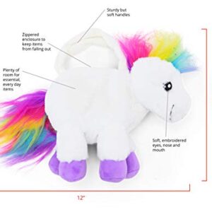 PLUSHIBLE BRIDGING MILES WITH SMILES Plush Unicorn Purse - Soft, Fluffy, Functional Stuffed Unicorn Purse for Kids - Cute Stuffed Animal Unicorn Toy