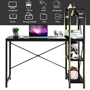 HAPPYGRILL Computer Desk with 4-Tier Bookshelves Writing Study Table Workstation with Tower Storage Shelves for Home Office