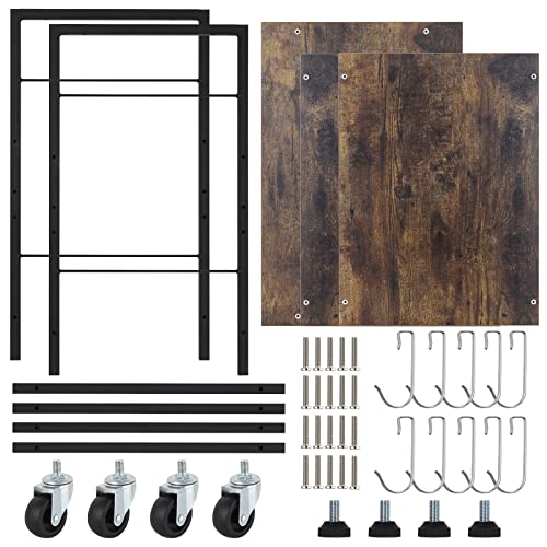 Nightstands, Industrial Microwave Oven Stand Kitchen Baker's Rack End Table 3 Tier Storage Shelf with 10 Hooks for Living Room, Kitchen, Bathroom, Cafe(Rustic Brown)