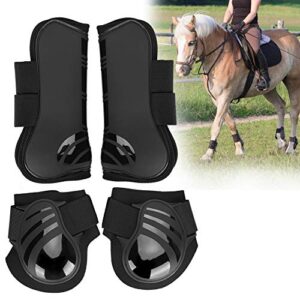 4pcs horse leg protector elastic pu horse front hind leg boots horse riding tendon fetlock boots shock absorbing show competition leg protection(m-black)