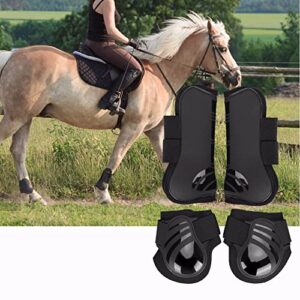 4Pcs Horse Leg Protector Elastic PU Horse Front Hind Leg Boots Horse Riding Tendon Fetlock Boots Shock Absorbing Show Competition Leg Protection(M-Black)