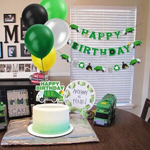 Garbage Truck Birthday Party Supplies Trash Truck Banner Garland Cake Topper Cupcake Toppers Latex Balloons for Boy’s Birthday Waste Management Recycling Party Decor