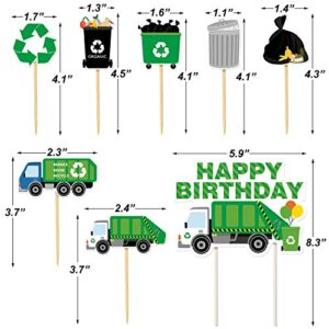 Garbage Truck Birthday Party Supplies Trash Truck Banner Garland Cake Topper Cupcake Toppers Latex Balloons for Boy’s Birthday Waste Management Recycling Party Decor