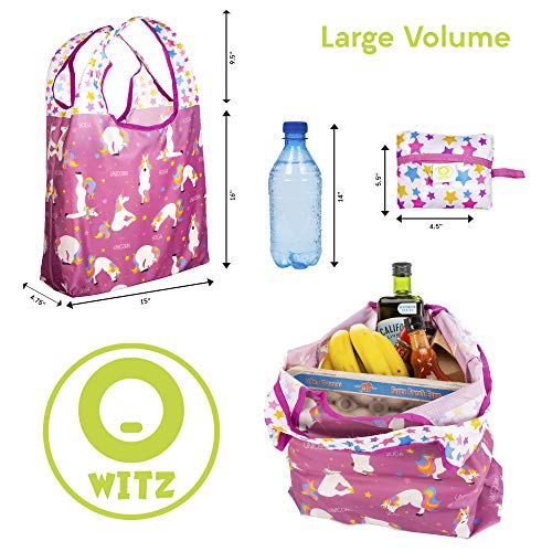 O-WITZ Reusable Shopping Bag, Ripstop, Folds into Pouch, Unicorn