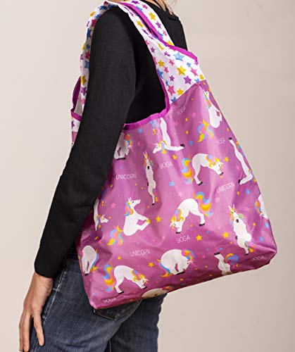 O-WITZ Reusable Shopping Bag, Ripstop, Folds into Pouch, Unicorn