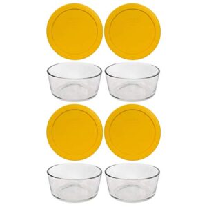 pyrex (4) 7201 4 cup glass dishes & (4) 7201-pc 4 cup butter yellow lids