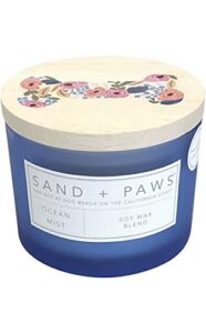 sand + paws ocean mist scented candle, neutralizes pet odors, 2 wick, 12 oz
