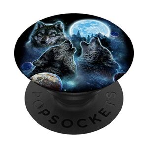 three wolf howling and moon popsockets popgrip: swappable grip for phones & tablets