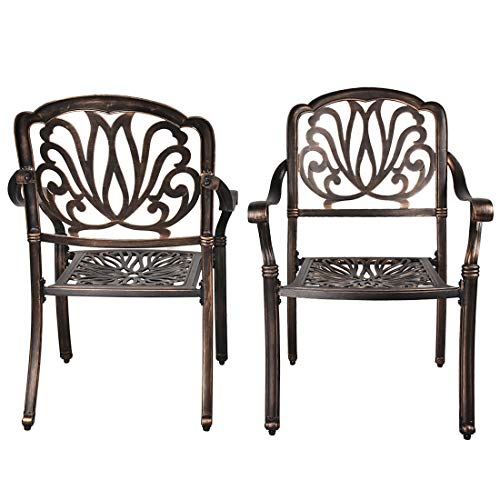 USSerenaY 2 Piece Cast Aluminum Bistro Chair Set Outdoor Bistro Patio Furniture Sets (2 Chairs Set-Flower)