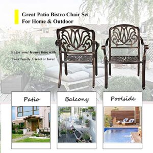 USSerenaY 2 Piece Cast Aluminum Bistro Chair Set Outdoor Bistro Patio Furniture Sets (2 Chairs Set-Flower)