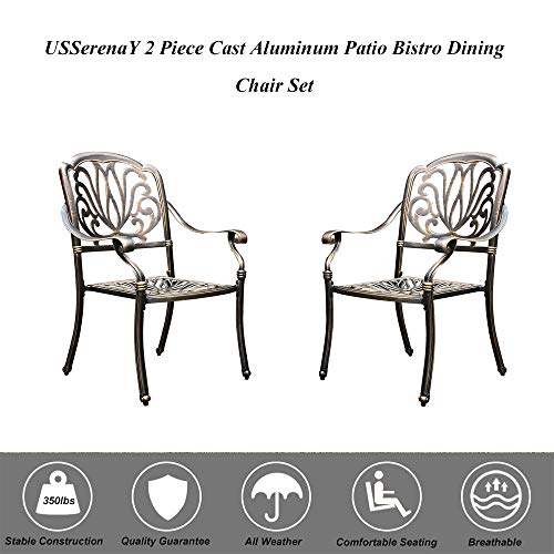 USSerenaY 2 Piece Cast Aluminum Bistro Chair Set Outdoor Bistro Patio Furniture Sets (2 Chairs Set-Flower)