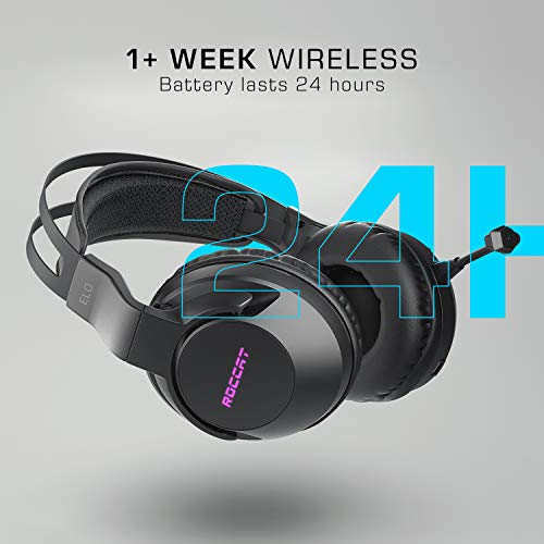 ROCCAT Elo 7.1 Air PC Wireless Gaming Headset, Surround Sound Headphones with Detachable Noise Cancelling Microphone, 50mm Drivers, 24 Hr Battery Life, RGB Lighting, Black