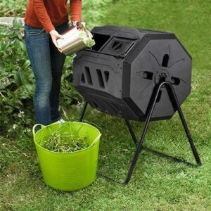 bin large composting dual door rotating tumbler 42 gallon outdoor gardening lawn care large compost bin, patio, lawn & garden