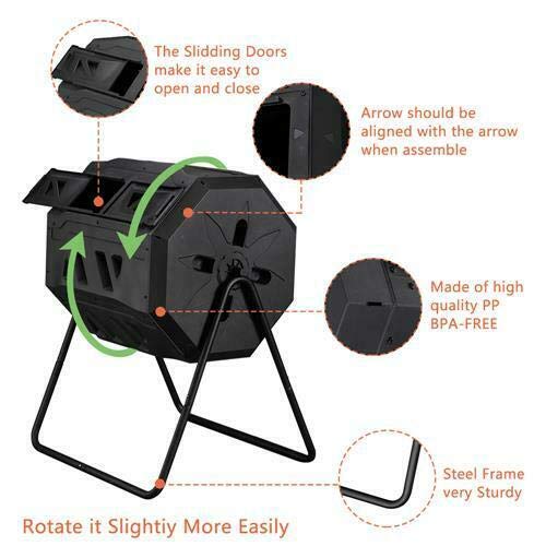 Bin Large Composting Dual Door Rotating Tumbler 42 Gallon Outdoor Gardening Lawn Care Large Compost Bin, Patio, Lawn & Garden