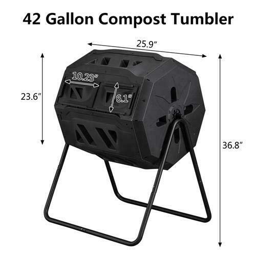 Bin Large Composting Dual Door Rotating Tumbler 42 Gallon Outdoor Gardening Lawn Care Large Compost Bin, Patio, Lawn & Garden