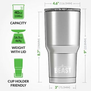 Beast 40 oz Tumbler Stainless Steel Vacuum Insulated Coffee Ice Cup Double Wall Travel Flask (Matte Black)