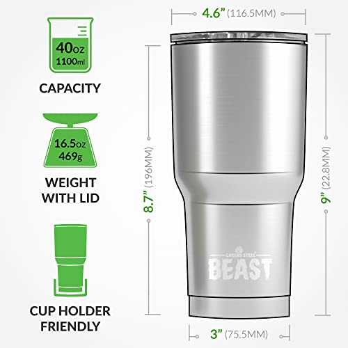 Beast 40 oz Tumbler Stainless Steel Vacuum Insulated Coffee Ice Cup Double Wall Travel Flask (Matte Black)