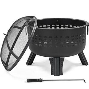 topeakmart fire pit fireplace portable firepit iron brazier wood burning coal pit fire bowl stove with spark screen for outside camping patio garden backyard 25in black