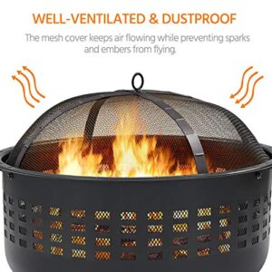 Topeakmart Fire Pit Fireplace Portable Firepit Iron Brazier Wood Burning Coal Pit Fire Bowl Stove with Spark Screen for Outside Camping Patio Garden Backyard 25in Black