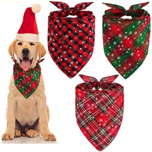 uratot 3 pieces christmas pet bandanas triangle dog bibs kerchief buffalo plaid snowflake bandanas for dogs cats pets