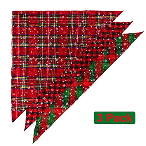 URATOT 3 Pieces Christmas Pet Bandanas Triangle Dog Bibs Kerchief Buffalo Plaid Snowflake Bandanas for Dogs Cats Pets