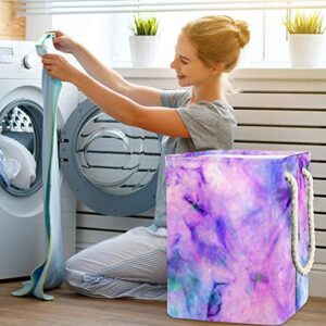 Inhomer Laundry Hamper Tie Dye Purple Printing Collapsible Laundry Baskets Firm Washing Bin Clothes Storage Organization for Bathroom Bedroom Dorm