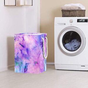 Inhomer Laundry Hamper Tie Dye Purple Printing Collapsible Laundry Baskets Firm Washing Bin Clothes Storage Organization for Bathroom Bedroom Dorm