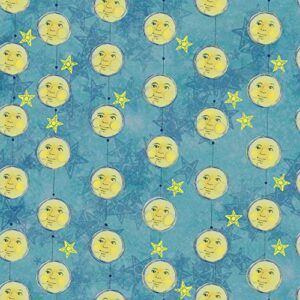 stitch & sparkle teri farrell gittins twinkle little moon quilting cotton fabric, yellow moon face