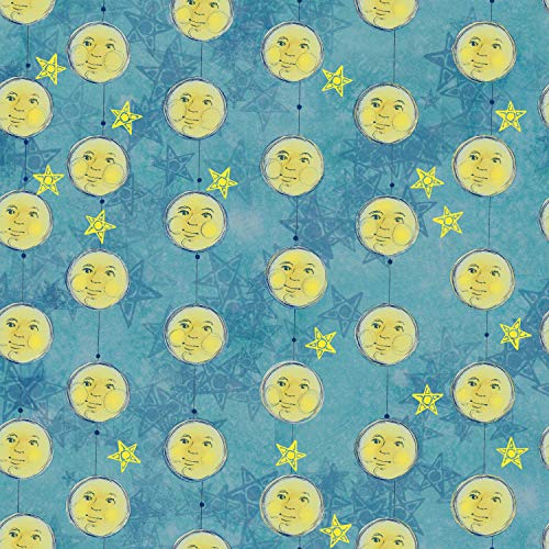 Stitch & Sparkle Teri Farrell Gittins Twinkle Little Moon Quilting Cotton Fabric, Yellow Moon Face