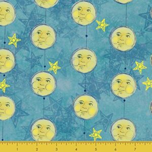 Stitch & Sparkle Teri Farrell Gittins Twinkle Little Moon Quilting Cotton Fabric, Yellow Moon Face