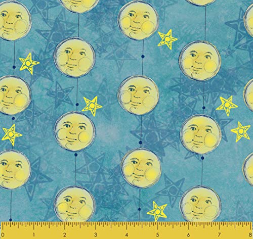 Stitch & Sparkle Teri Farrell Gittins Twinkle Little Moon Quilting Cotton Fabric, Yellow Moon Face