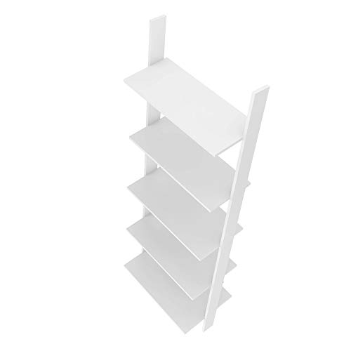 Manhattan Comfort Cooper Modern Home Office 5-Shelf Floating Ladder Bookcase, White