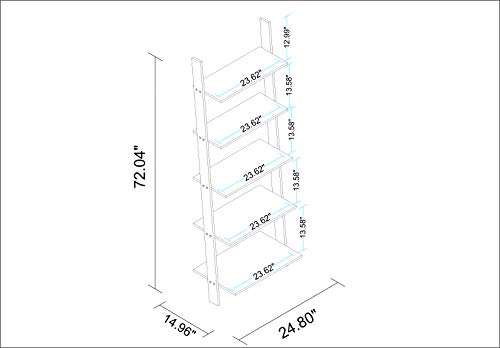 Manhattan Comfort Cooper Modern Home Office 5-Shelf Floating Ladder Bookcase, White