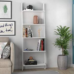 Manhattan Comfort Cooper Modern Home Office 5-Shelf Floating Ladder Bookcase, White