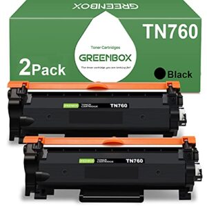 greenbox compatible toner cartridge replacement for brother tn760 tn-760 tn730 tn-730 for hl-l2350dw dcp-l2550dw hl-l2395dw hl-l2390dw hl-l2370dw printer (2 black)