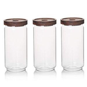 sweejar 33 oz glass food storage jar with lid (set of 3),airtight canisters for bathroom,kitchen container with bamboo cover for serving tea, coffee, spice and more