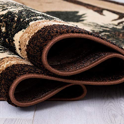 CR Rustic Lodge Log Cabin Deer Elk Moose Area Rug Carpet (5’ 3” X 7’ 5”)