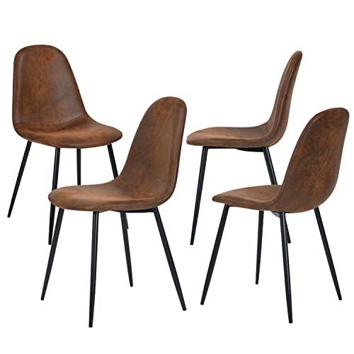 CozyCasa Dining Chairs Set of 4 Modern Style Mid Century Chair for Kitchen Dining Room Accent Chair in Dark Brown, Black Leg 16.9 in x 18.1 in x 33.9 in