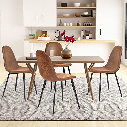 CozyCasa Dining Chairs Set of 4 Modern Style Mid Century Chair for Kitchen Dining Room Accent Chair in Dark Brown, Black Leg 16.9 in x 18.1 in x 33.9 in