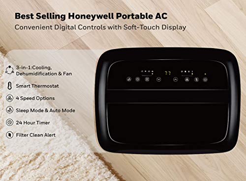 Honeywell Compact Portable Air Conditioner w/Dehumidifier & Fan Cools Rooms Up to 350 Sq.Ft. w/Drain Pan & Insulation Tape (HF08CESWK)