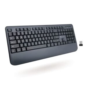 x9 performance ergonomic wireless keyboard with wrist rest - comfort meets productivity - usb computer keyboard wireless with 104 quiet keys and 2 tone finish - pc desktop and external laptop keyboard