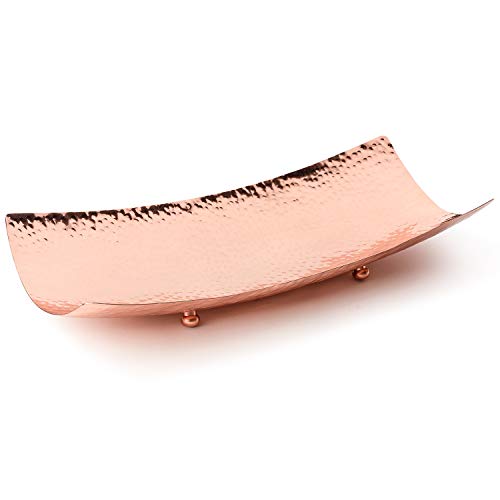 Colleta Home Rectangular Copper Serving Tray- Copper Serving Tray and Platters- Decorative Centerpiece- 16 Inch Hammered Tray